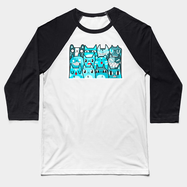 Doodle Cat Cyan META 12 Baseball T-Shirt by chachazart